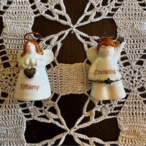RUSS BERRIE Holiday Angel Ornaments Personalized Christopher Tiffany 2 Inches